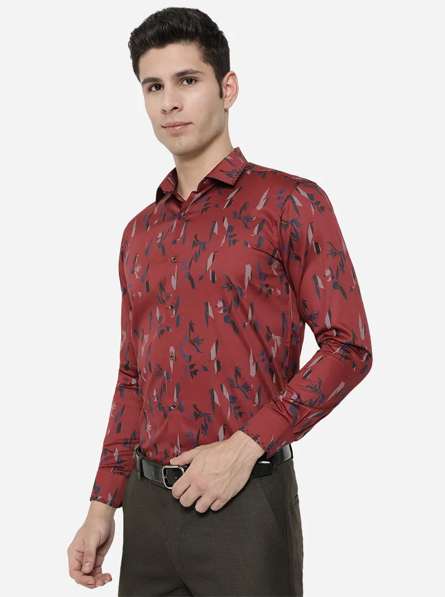 Maroon Printed Slim Fit Party Wear Shirt | JB Studio