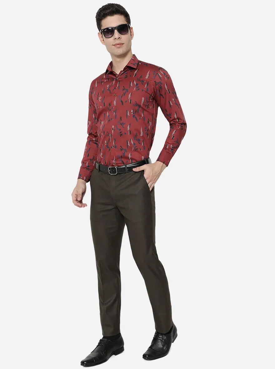 Maroon Printed Slim Fit Party Wear Shirt | JB Studio