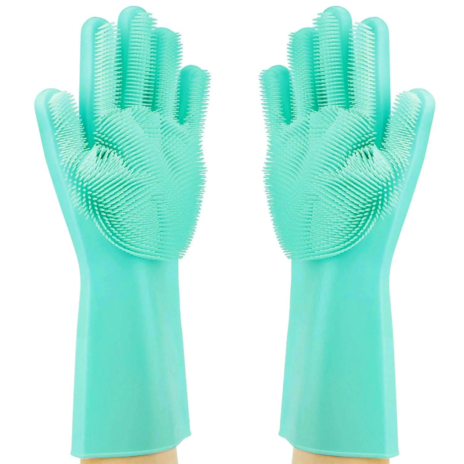 Multi Purpose Silicone Dishwashing Gloves with Bristles (Green)