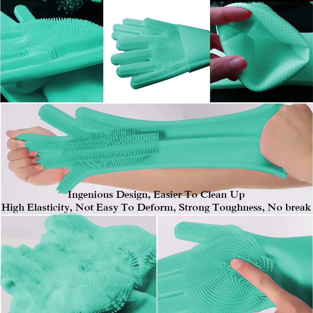 Multi Purpose Silicone Dishwashing Gloves with Bristles (Green)
