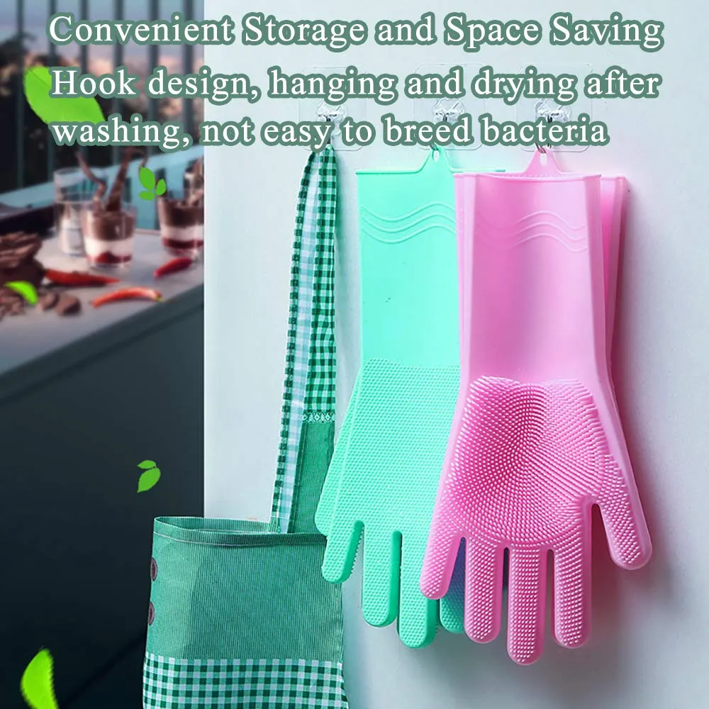 Multi Purpose Silicone Dishwashing Gloves with Bristles (Green)