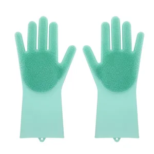 Multi Purpose Silicone Dishwashing Gloves with Bristles (Green)