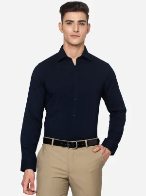 Navy Blue Solid Slim Fit Party Wear Shirt | JB Studio