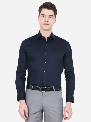 Navy Blue Solid Slim Fit Party Wear Shirt | Wyre