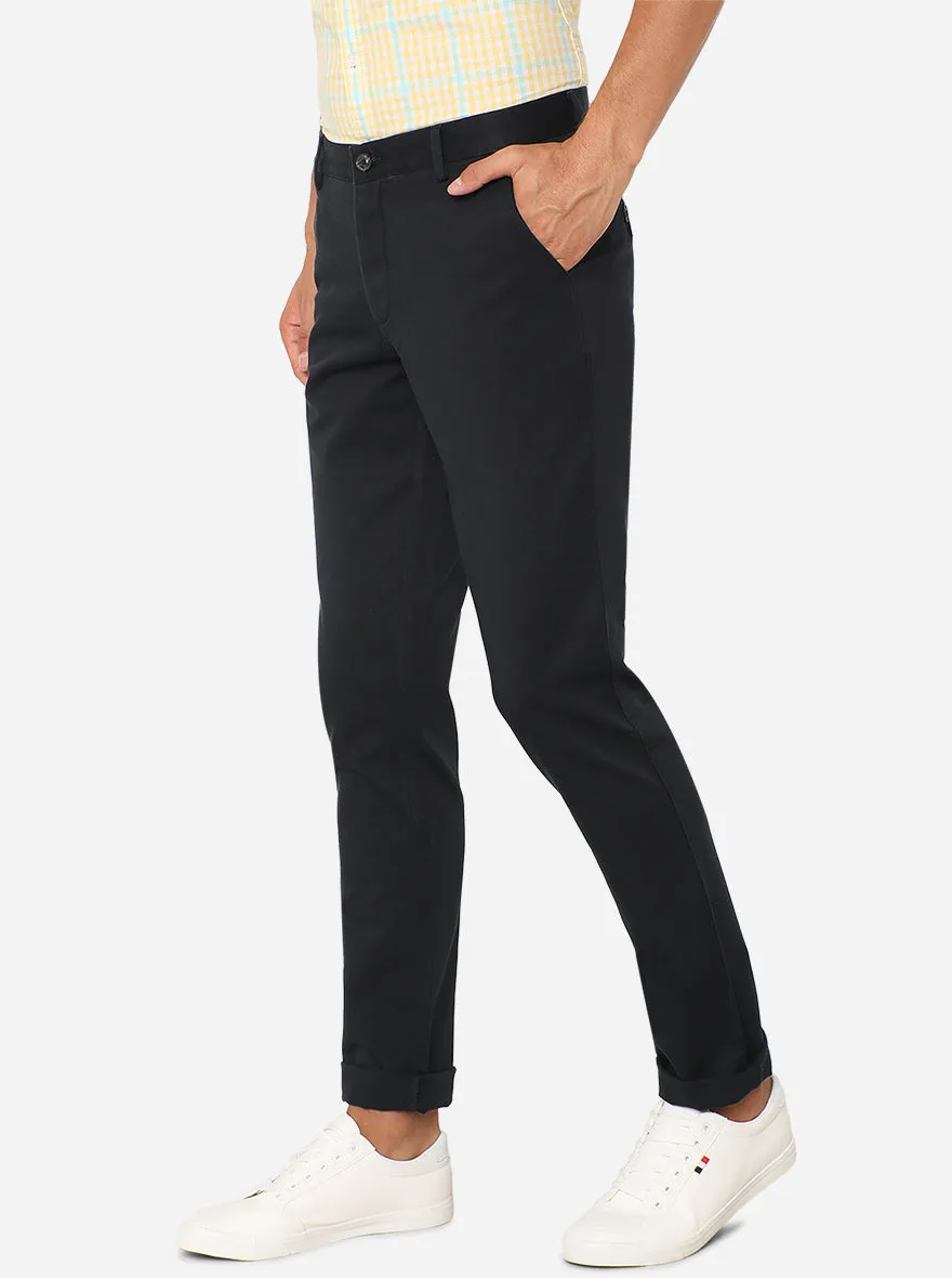 Navy Blue Solid Uno Fit Casual Trouser | JadeBlue