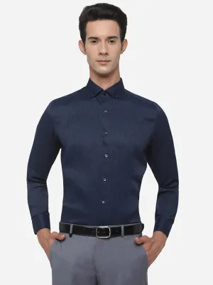 Navy Blue Striped Slim Fit Party Wear Shirt | JB Studio