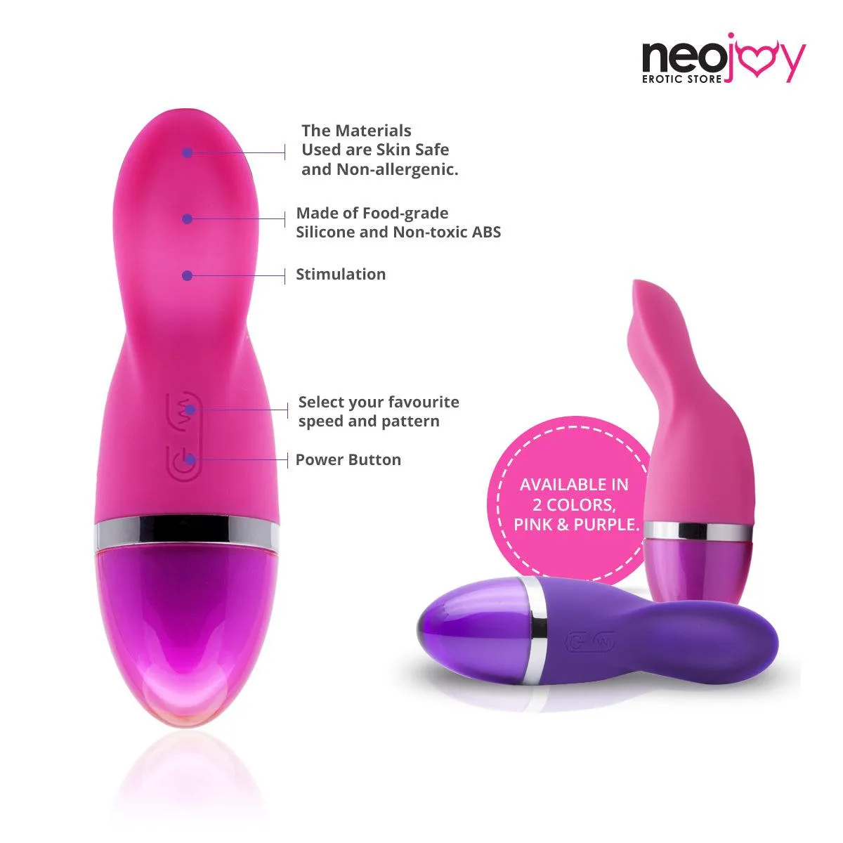 NeoJoy Ladyfinger Silicon Vibrator 9 Functions USB Recharable  - Pink