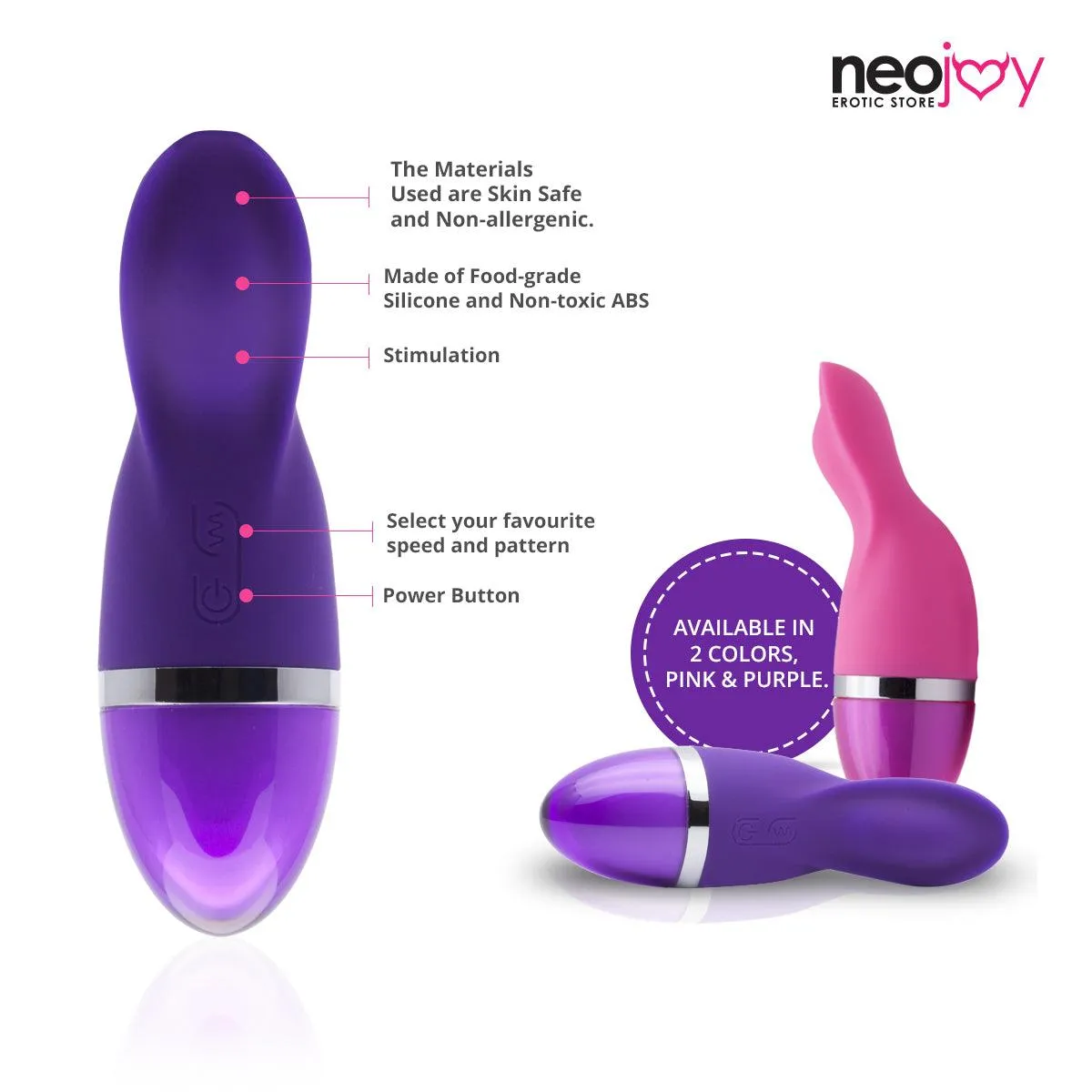 NeoJoy Ladyfinger Silicon Vibrator 9 Functions USB Rechargeable - Purple