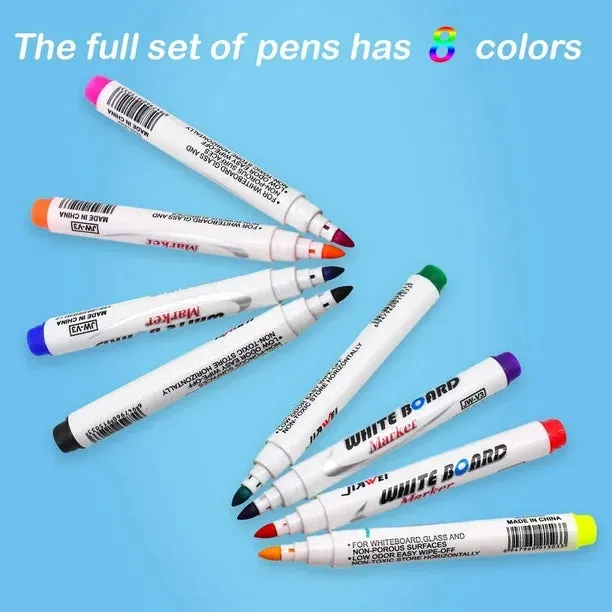 NEW 8 Pcs Magical Water Painting Pen, Water Doodle Pens Color Whiteboard Pen, Doodle Water Floating Pens for Drawing Mats Painting Boards