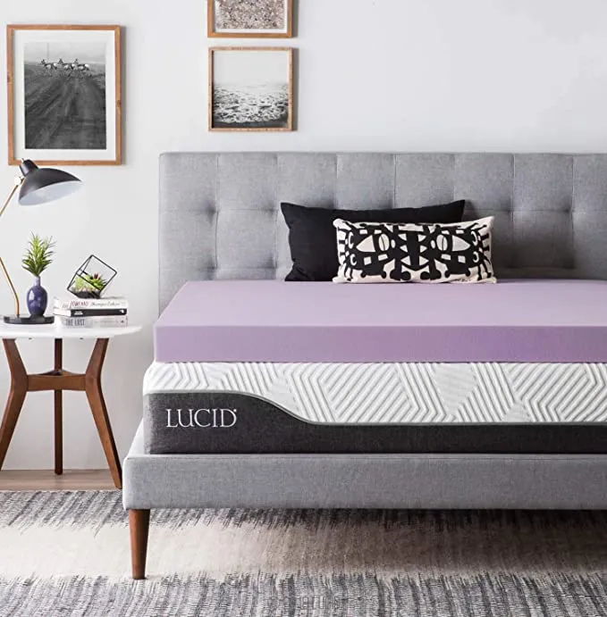 New LUCID 4 Inch Lavender Infused Memory Foam Mattress Topper - Ventilated Design - Queen Size! Comes compressed in box for easy transport!