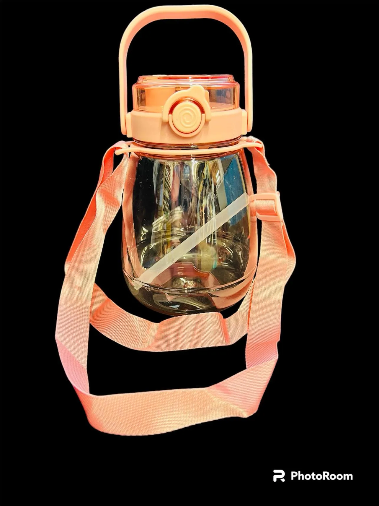 New shirayukinikki 1200 ml wide mouth big belly water bottle with cup rope, handle & straw! Can Fit Boba Straw! PINK