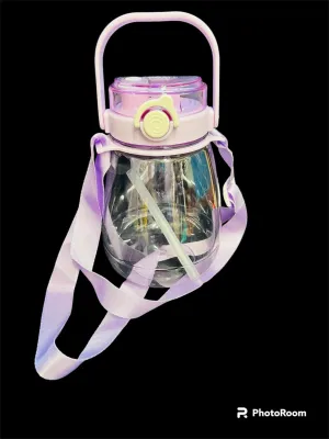 New shirayukinikki 1200 ml wide mouth big belly water bottle with cup rope, handle & straw! Can Fit Boba Straw! PURPLE