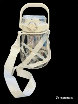 New shirayukinikki 1200 ml wide mouth big belly water bottle with cup rope, handle & straw! Can Fit Boba Straw! WHITE