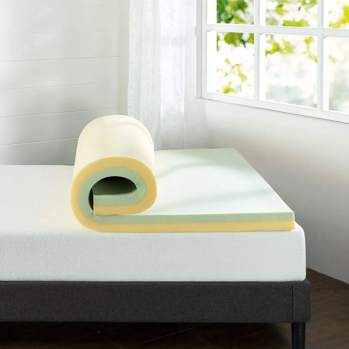 New Zinus 3 Inch Green Tea Memory Foam Mattress Topper, QUEEN! Comes compressed rolled in box for easy transport!