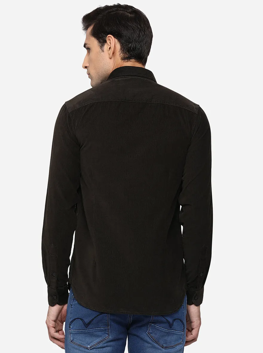 Olive Solid Slim Fit Semi Casual Shirt | JadeBlue