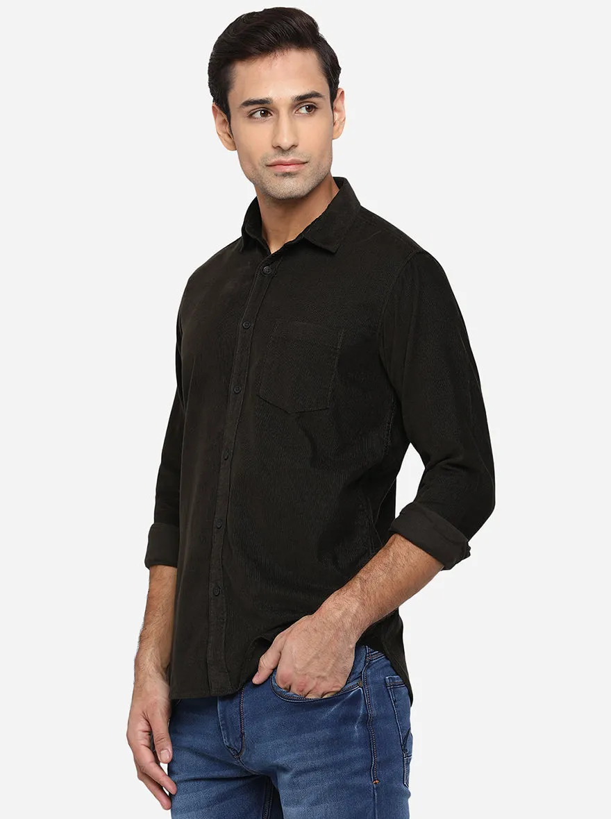Olive Solid Slim Fit Semi Casual Shirt | JadeBlue