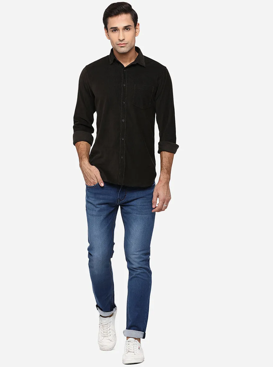 Olive Solid Slim Fit Semi Casual Shirt | JadeBlue