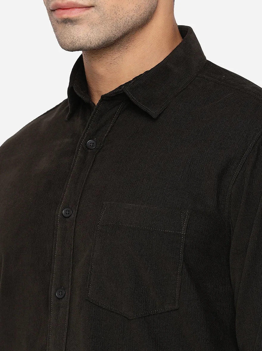 Olive Solid Slim Fit Semi Casual Shirt | JadeBlue