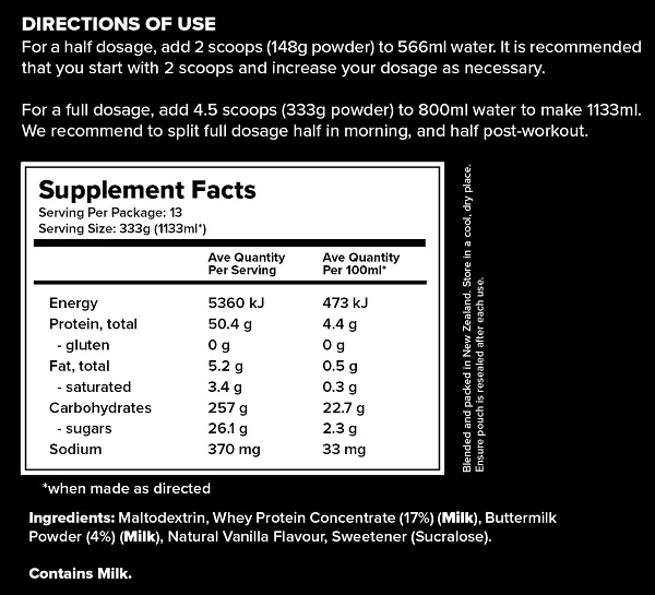 PACK NUTRITION LEVEL 1 MASS GAINER PROTEIN 10LB