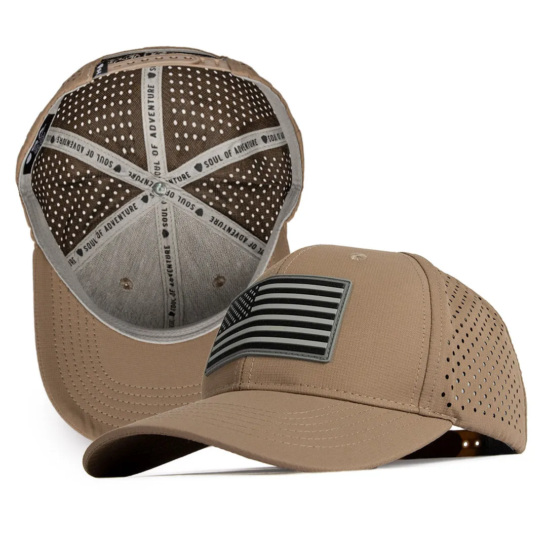 Performance Snapback | Blackout American Flag | Khaki PreOrder