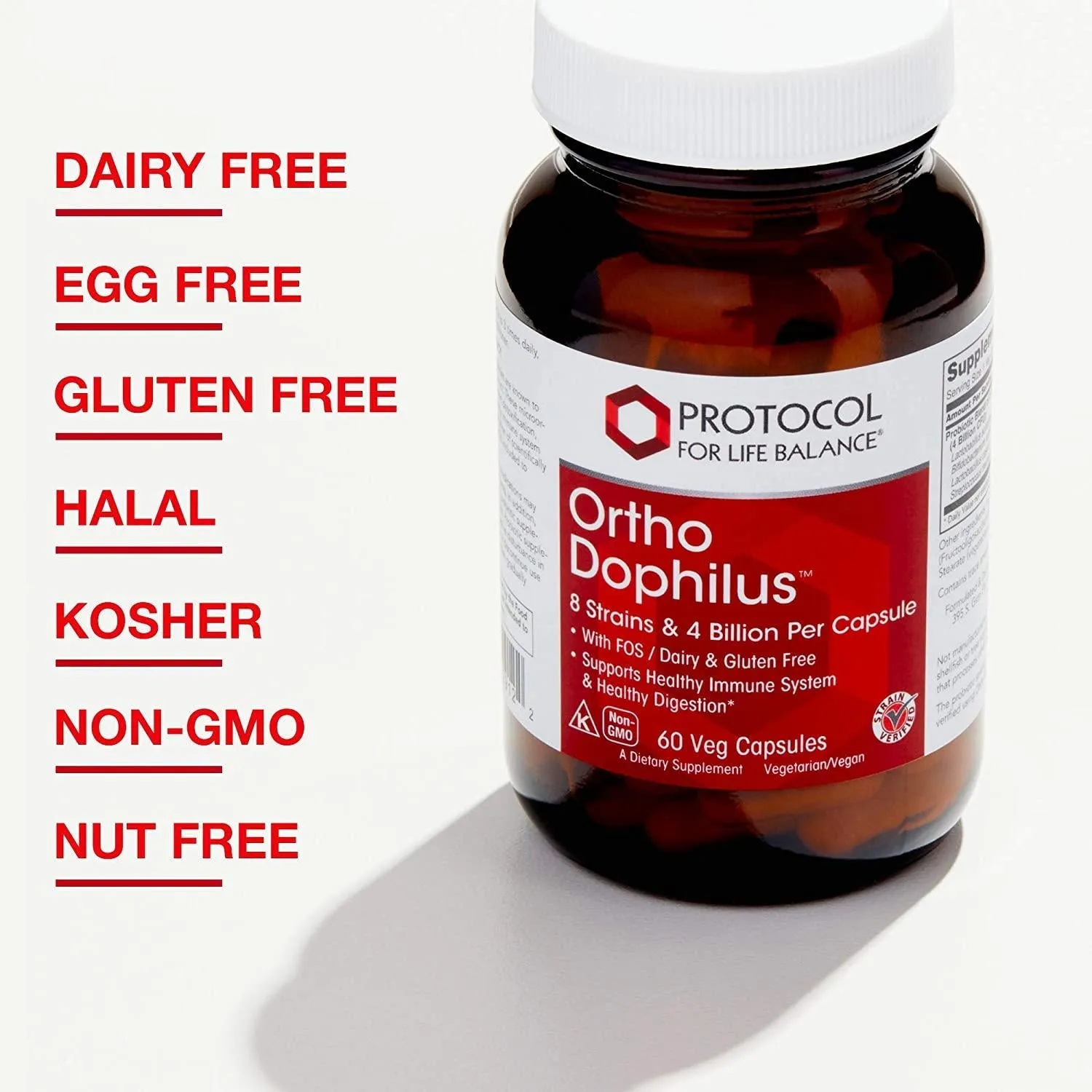 Protocol For Life Balance - Ortho Dophilus - Supports Healthy Immune System, Regular Bowel Movement, Weight Control, and Fatigue - 60 Veg Capsules