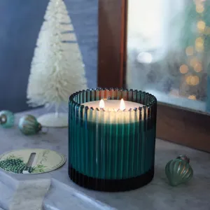 Roland Pine Two Wick Candle in Forest Green Ribbed Glass