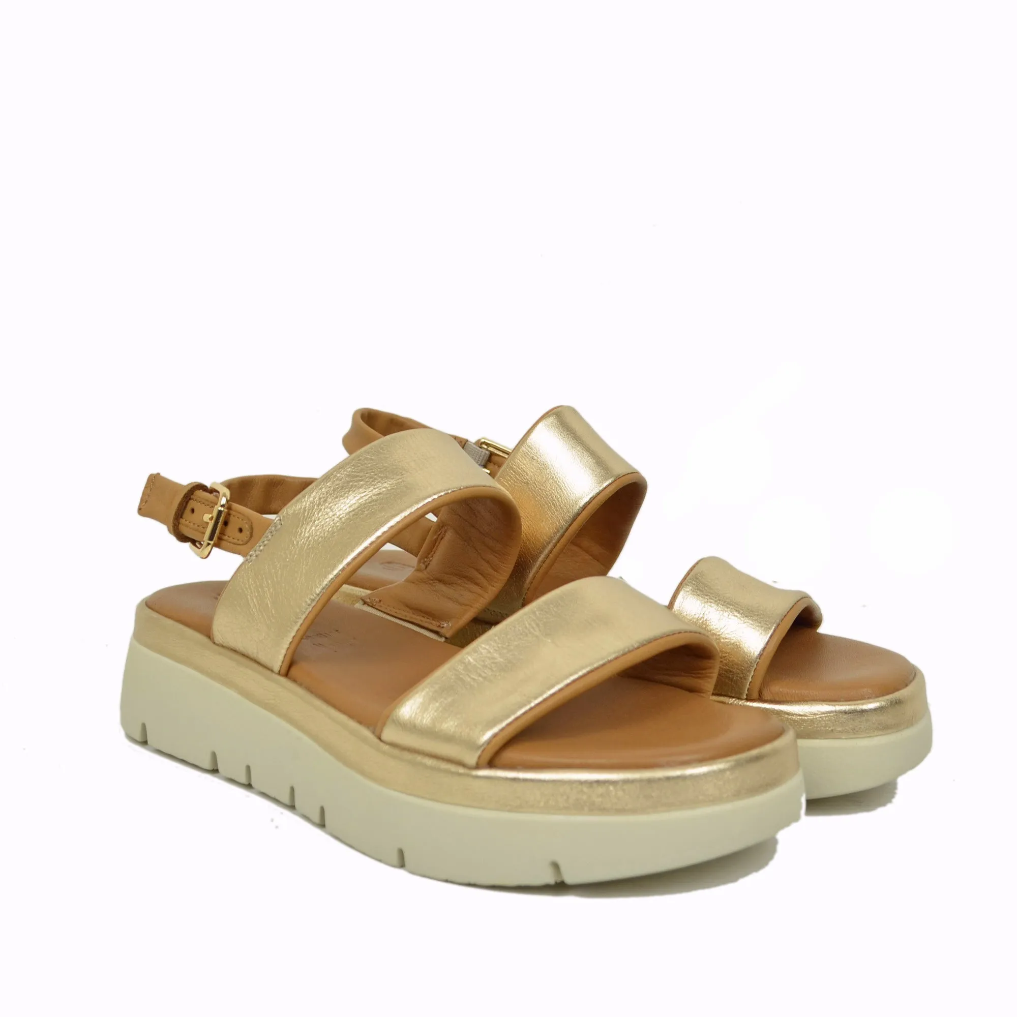 Sandali Donna Dorati in Pelle con Suola in Memory Foam
