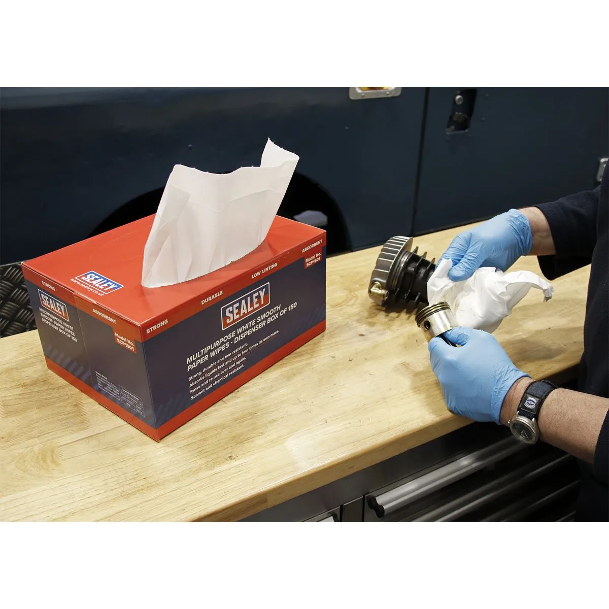 Sealey Multipurpose White Smooth Paper Wipes - Dispenser Box of 150