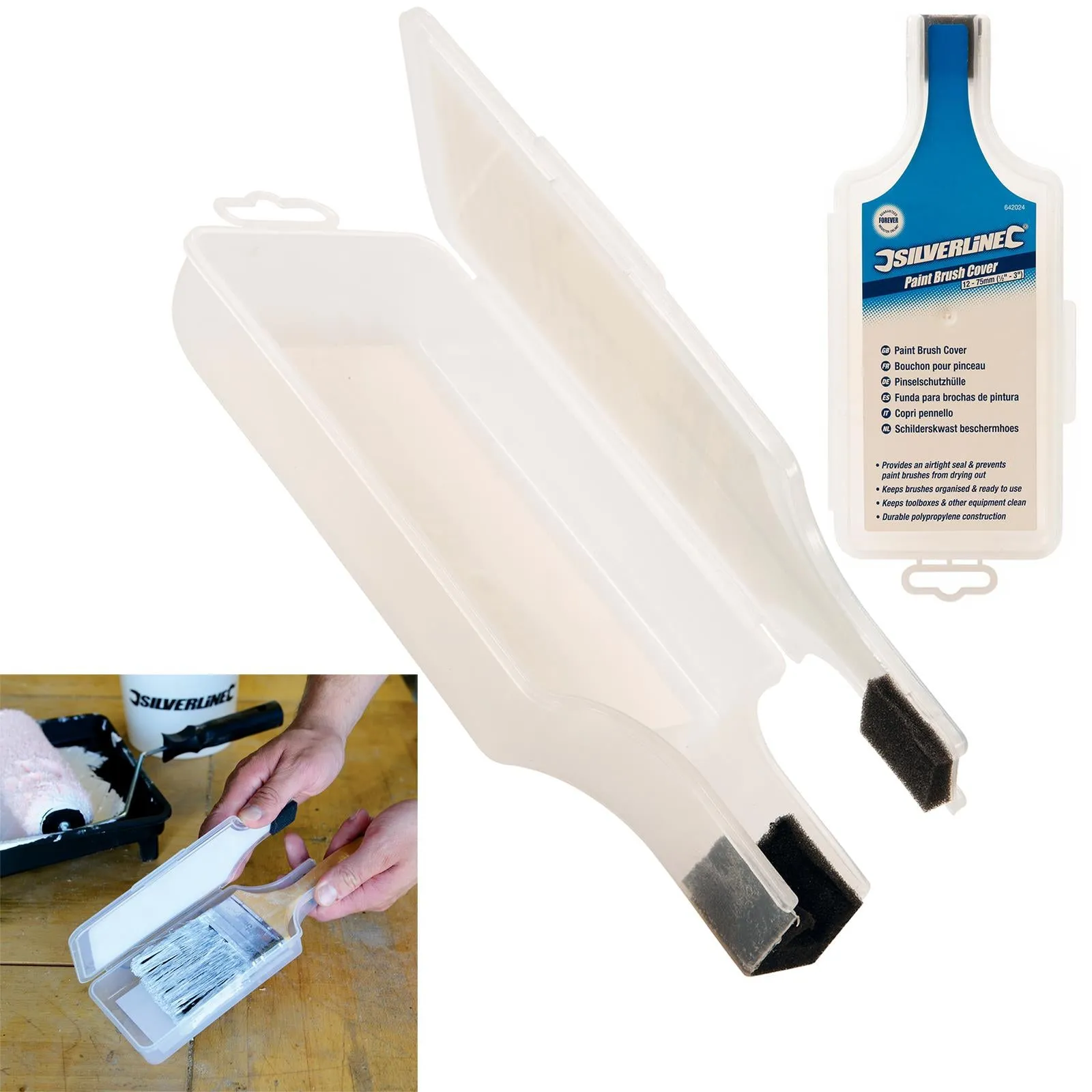 Silverline 12-75mm Paint Brush Cover Decorating Airtight Seal Storage