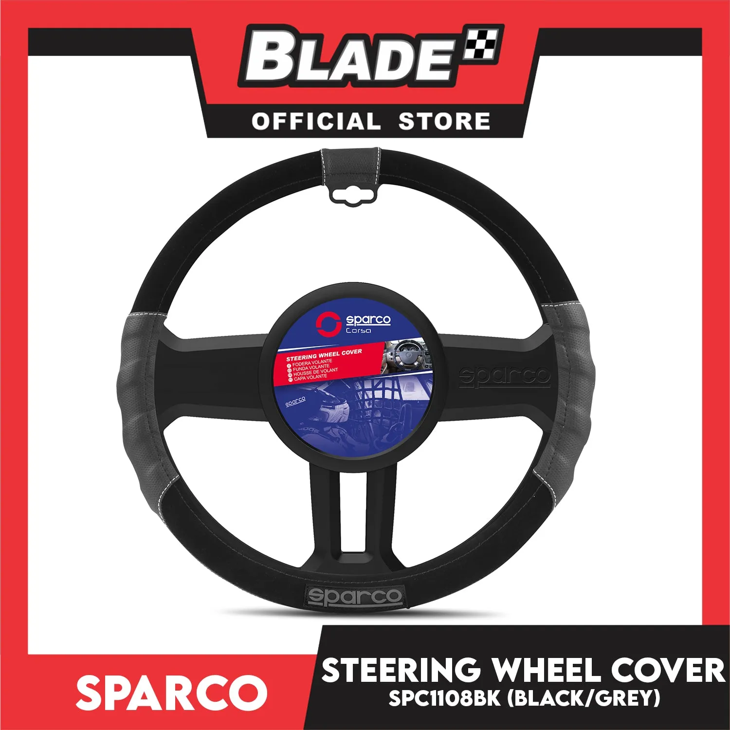 Sparco Steering Wheel Cover SPC1108BK (Black) for Toyota, Mitsubishi, Honda, Hyundai, Ford, Nissan, Suzuki, Isuzu, Kia, MG and more