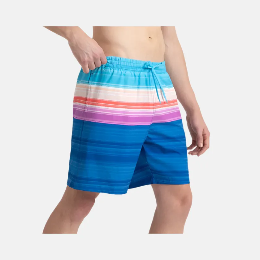 Speedo 4 Way Comfort Stretch Essential Printed Men's Watershorts With Side Pockets-Turkish Sea/Picton Blue/Neon Violet