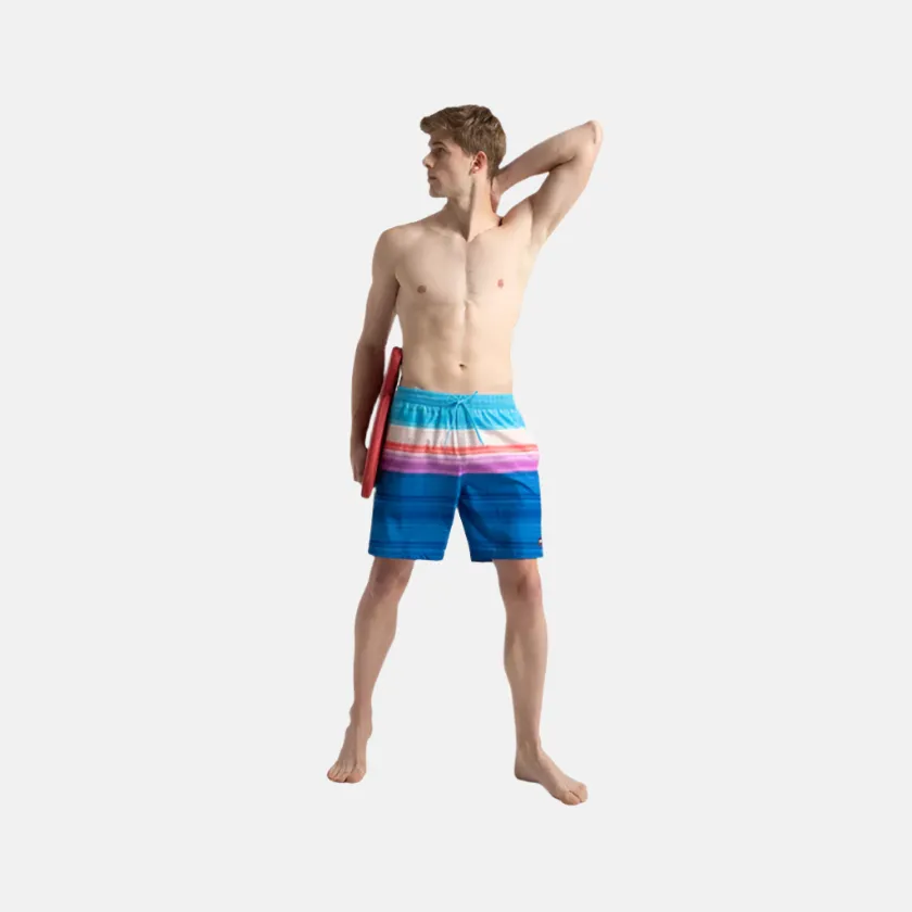 Speedo 4 Way Comfort Stretch Essential Printed Men's Watershorts With Side Pockets-Turkish Sea/Picton Blue/Neon Violet