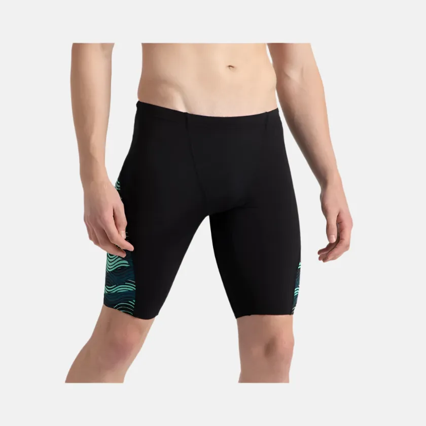 Speedo Endurance  High Tide Digital Print Men's V-Cut Jammer -Black/Dark Teal/Arctic Glass