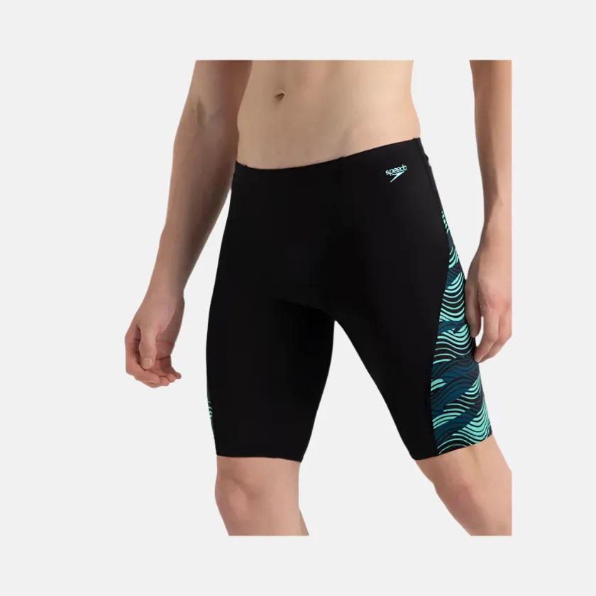 Speedo Endurance  High Tide Digital Print Men's V-Cut Jammer -Black/Dark Teal/Arctic Glass