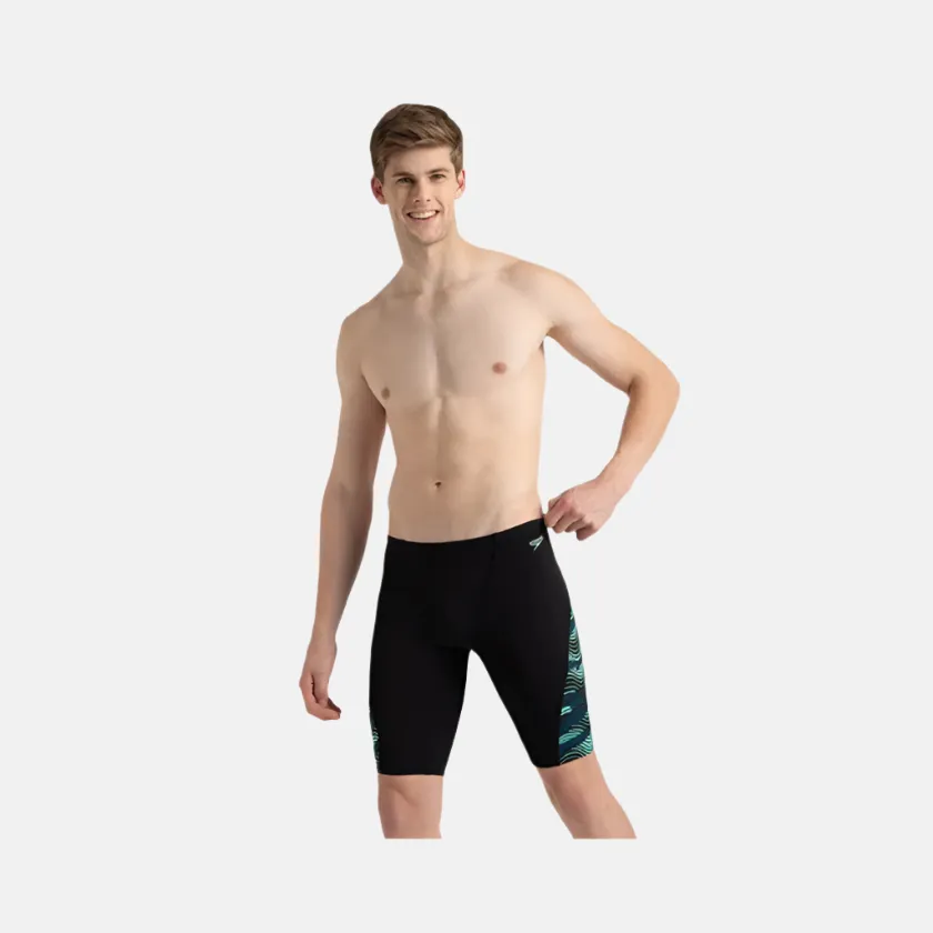 Speedo Endurance  High Tide Digital Print Men's V-Cut Jammer -Black/Dark Teal/Arctic Glass
