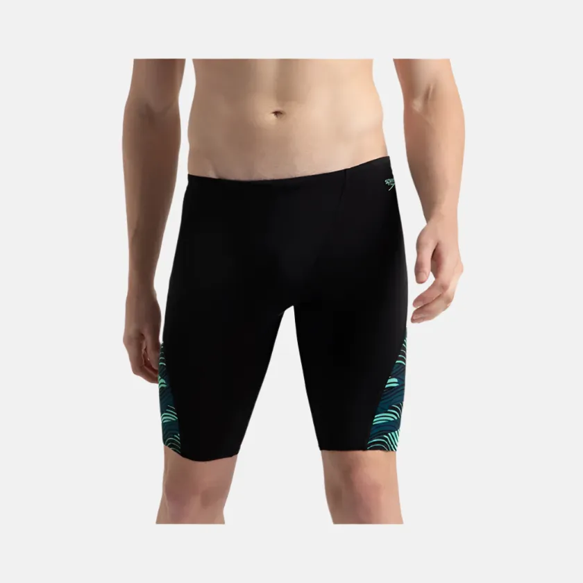 Speedo Endurance  High Tide Digital Print Men's V-Cut Jammer -Black/Dark Teal/Arctic Glass