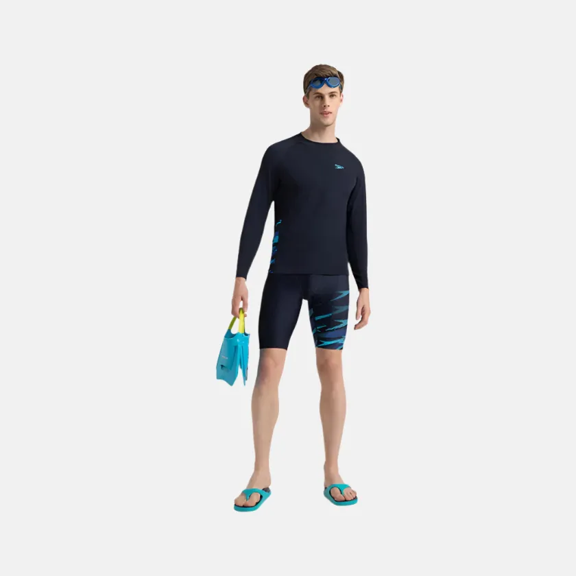 Speedo Endurance  Long Sleeve Splice Print Men's Rashtop -True Navy/Cobalt Pop