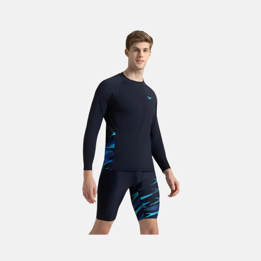 Speedo Endurance  Long Sleeve Splice Print Men's Rashtop -True Navy/Cobalt Pop