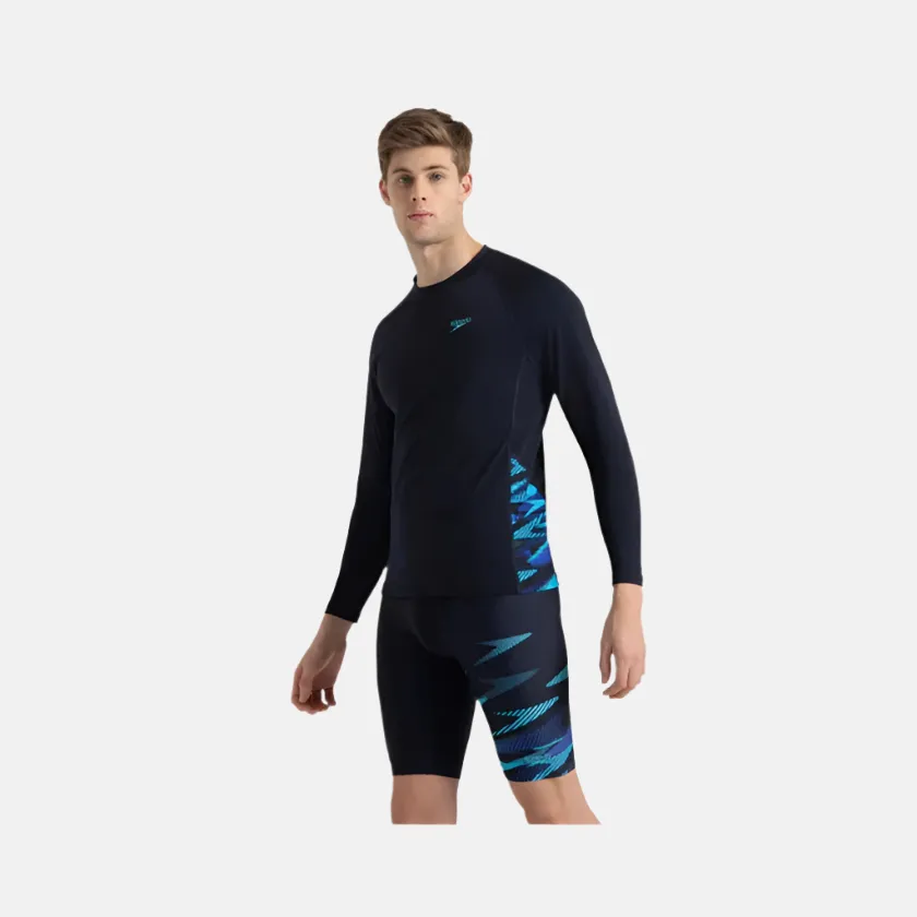 Speedo Endurance  Long Sleeve Splice Print Men's Rashtop -True Navy/Cobalt Pop