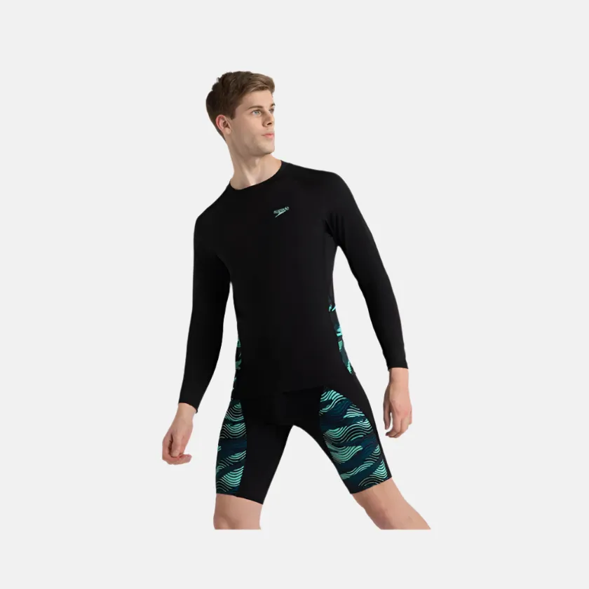 Speedo Endurance  Long Sleeve Splice Print Men'sRashtop -Black/Dark Teal/Arctic Glass