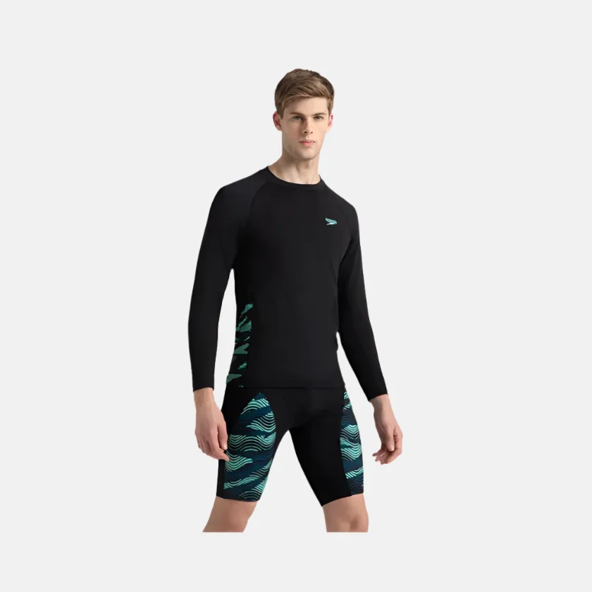 Speedo Endurance  Long Sleeve Splice Print Men'sRashtop -Black/Dark Teal/Arctic Glass