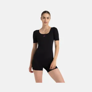 Speedo Endurance  Sleeved Myrtle U-Back Women's Legsuit - Black/Neon Viole