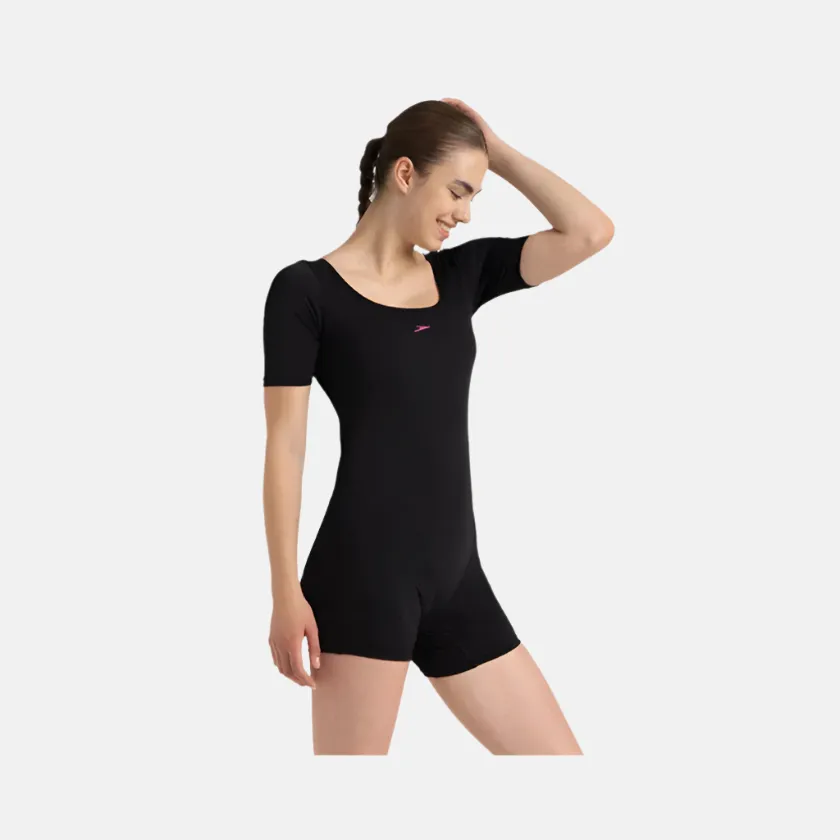 Speedo Endurance  Sleeved Myrtle U-Back Women's Legsuit - Black/Neon Viole