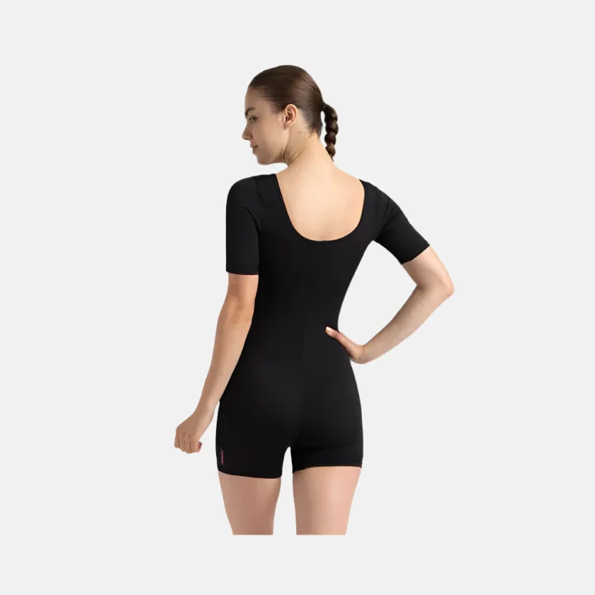 Speedo Endurance  Sleeved Myrtle U-Back Women's Legsuit - Black/Neon Viole