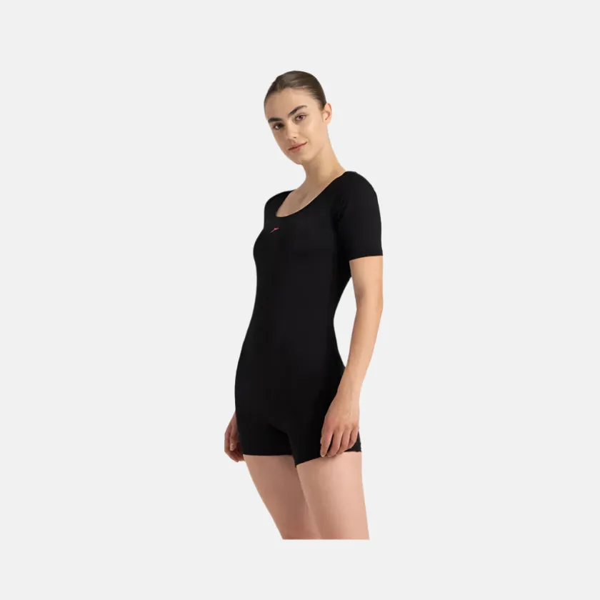 Speedo Endurance  Sleeved Myrtle U-Back Women's Legsuit - Black/Neon Viole