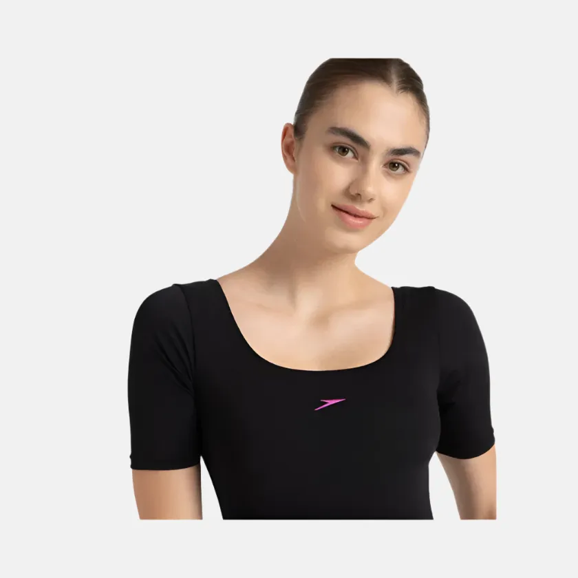 Speedo Endurance  Sleeved Myrtle U-Back Women's Legsuit - Black/Neon Viole