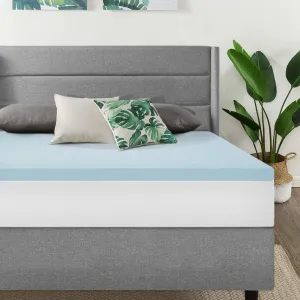 Twin 1.5 Inch Gel Memory Foam Bed Topper with Cooling Mattress Pad, Blue