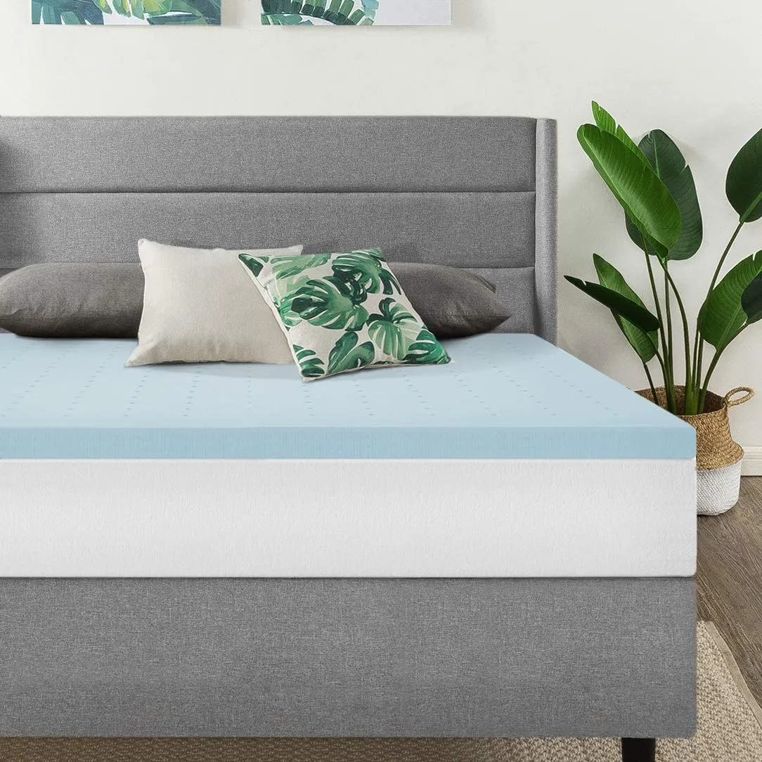 Twin 1.5 Inch Gel Memory Foam Bed Topper with Cooling Mattress Pad, Blue