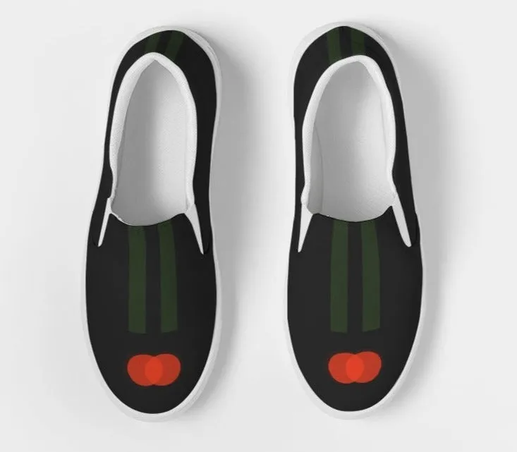 Two Scarlets with Deep Green Stripes Women's Slip-On Canvas Shoe
