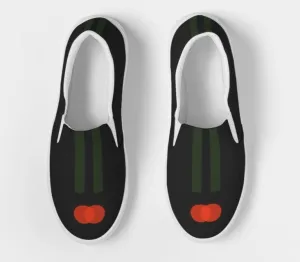 Two Scarlets with Deep Green Stripes Women's Slip-On Canvas Shoe